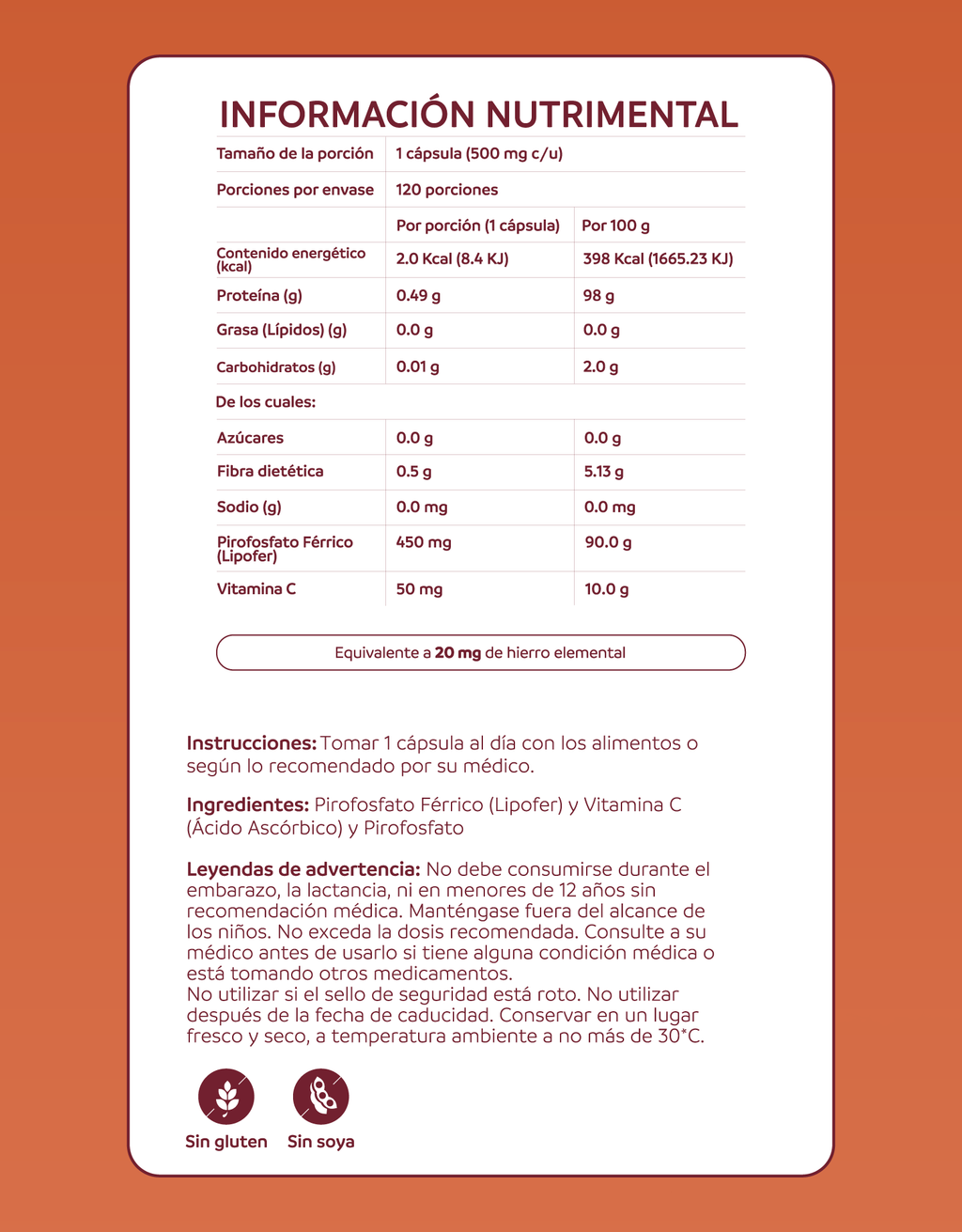 Iron Plus · información nutrimental