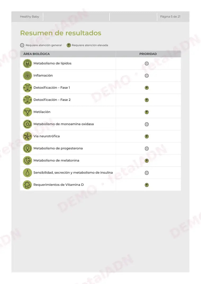 Resumen de resultados por área